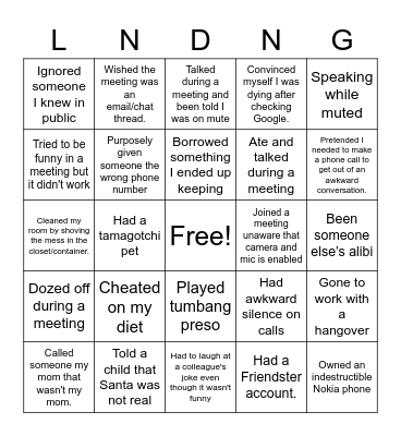 Never Have I Ever Bingo Card