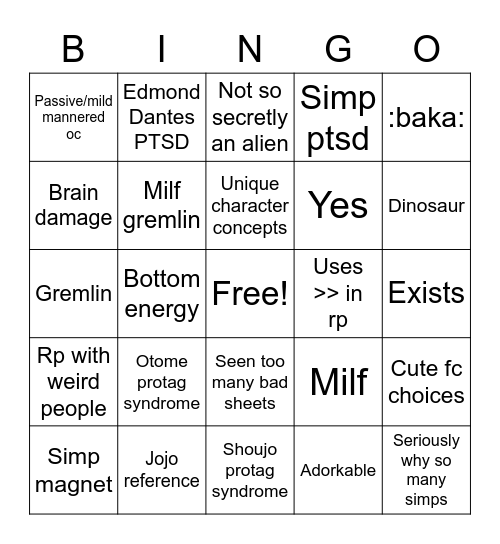 Snark Bingo Card