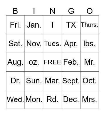 Untitled Bingo Card