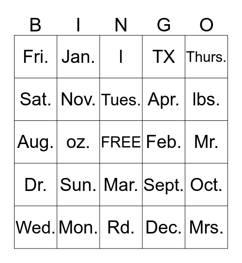 Untitled Bingo Card