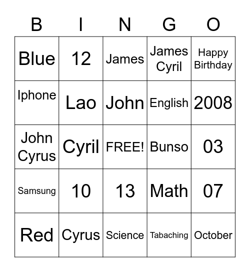 Untitled Bingo Card