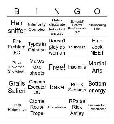 Nameless Bingo Card