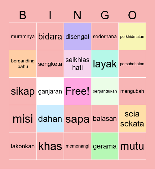 Bahasa Melayu Bingo Card