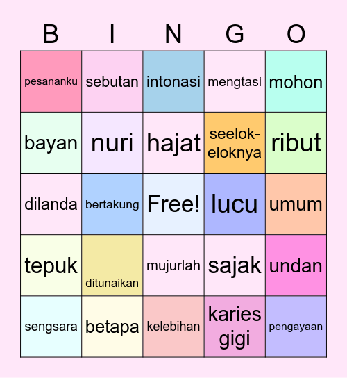 Bahasa Melayu Bingo Card