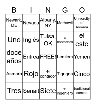 Mi Familia Bingo Card