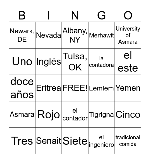 Mi Familia Bingo Card