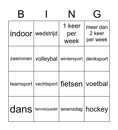 Hoe sportief ben jij? Bingo Card