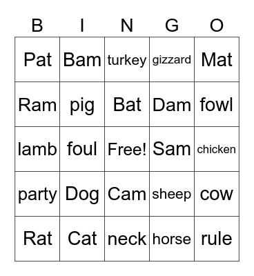 Animals Bingo Card