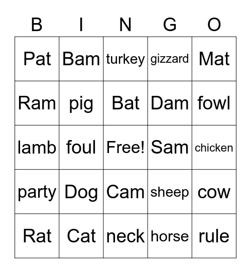 Animals Bingo Card