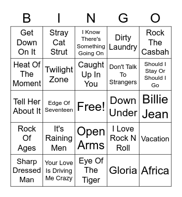 Elks 80s Bingo Card