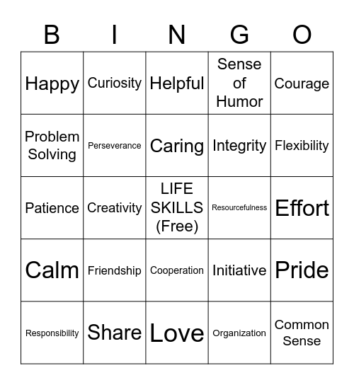 LIFE SKILLS Bingo Card