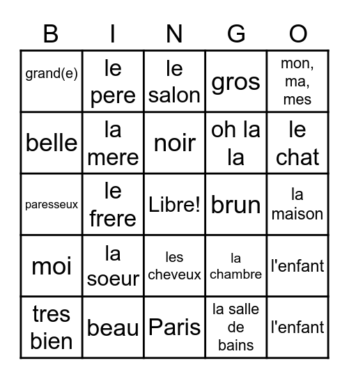 Ma Maison et Ma Famille Bingo Card