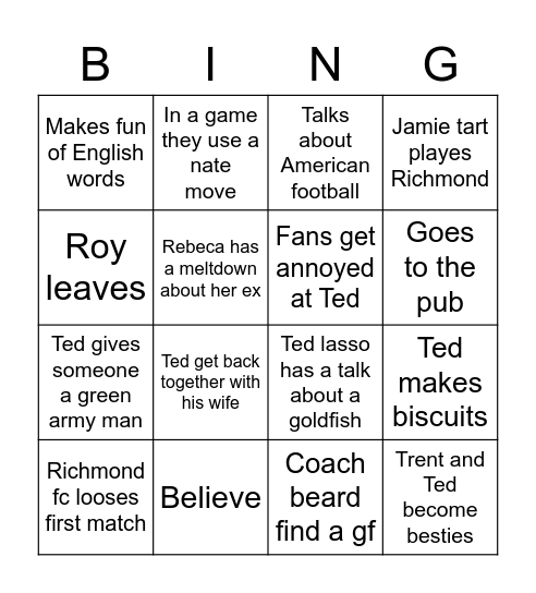 Watching ted lasso season 2 Bingo Card