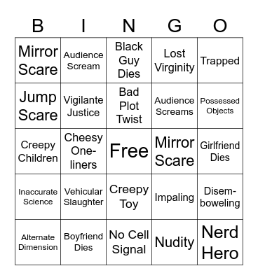 Bad Horror Movie Bingo Card