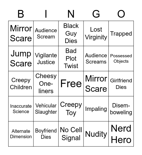 Bad Horror Movie Bingo Card