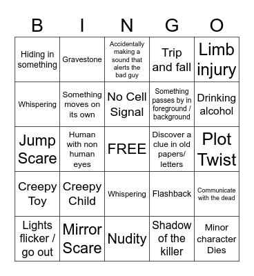 Horror Movie Cliche Bingo Card