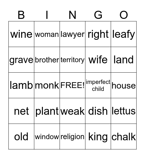 Old English BINGO Card