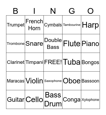 Instruments of the Orchestra Bingo Card