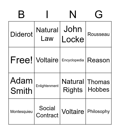 Enlightenment Thinkers/Ideas Bingo Card