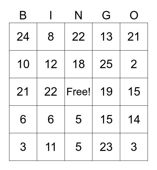 Untitled Bingo Card