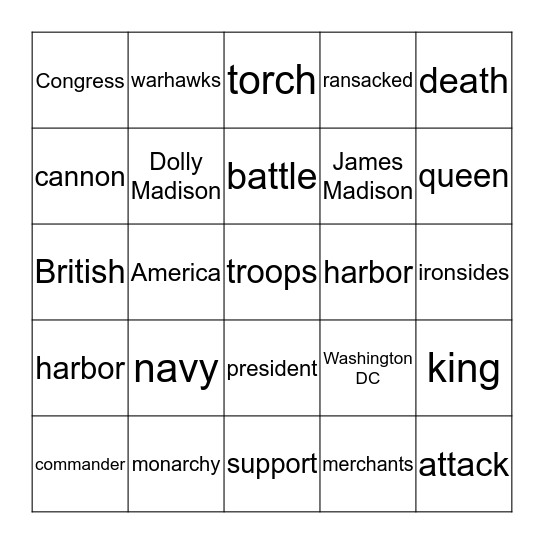 WAR OF 1812 BINGO Card