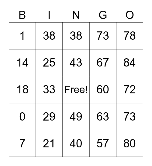 Numbers to 100 Bingo Card