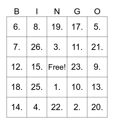 Untitled Bingo Card