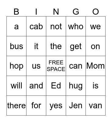 Is It the Bus Bingo Card