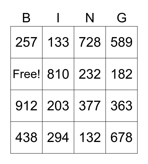 Adding and Subtracting Bingo Card