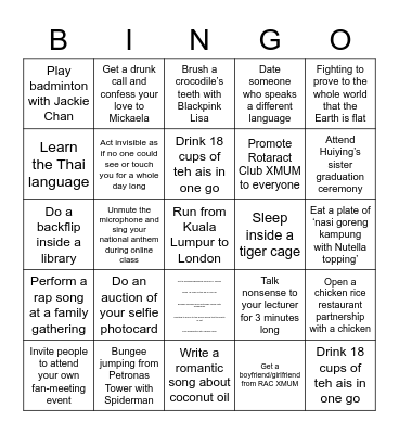 Mamak Bingo Card
