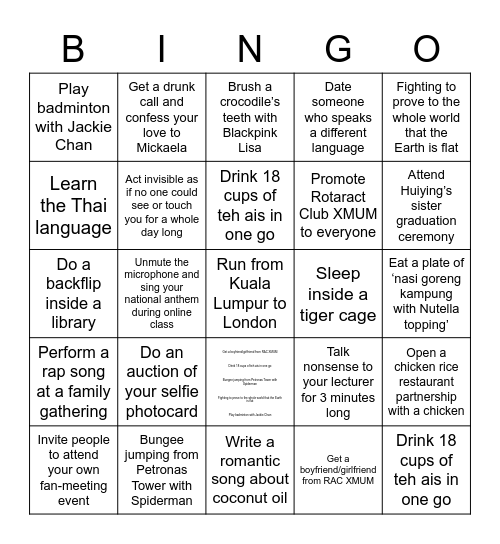 Mamak Bingo Card