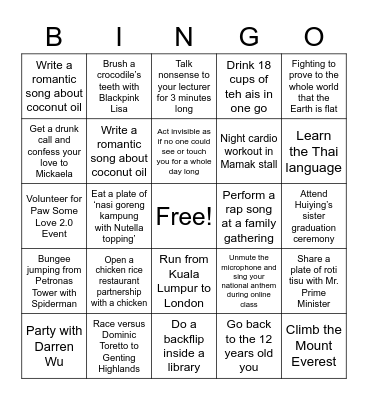 Dong Liang Bingo Card