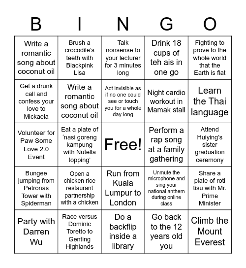 Dong Liang Bingo Card