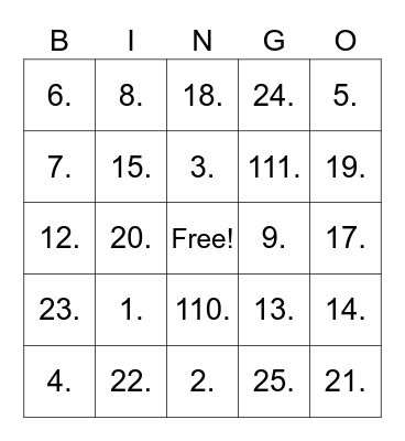 Untitled Bingo Card