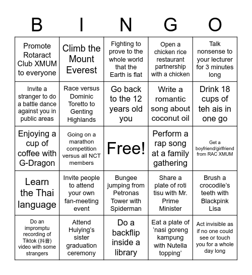 Malvin's Card Bingo Card