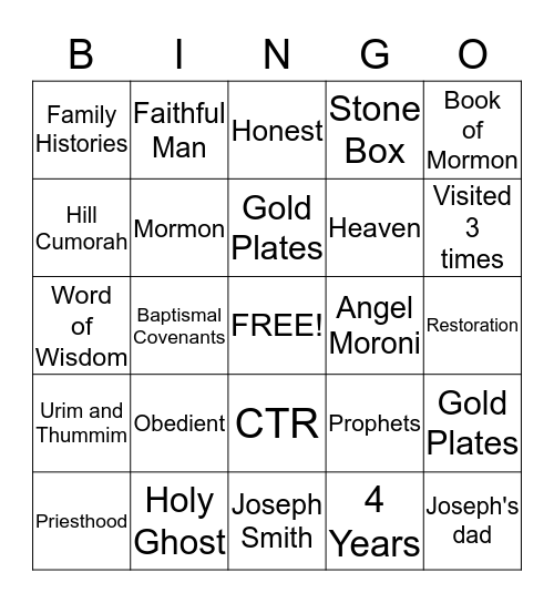Book of Mormon Bingo Card