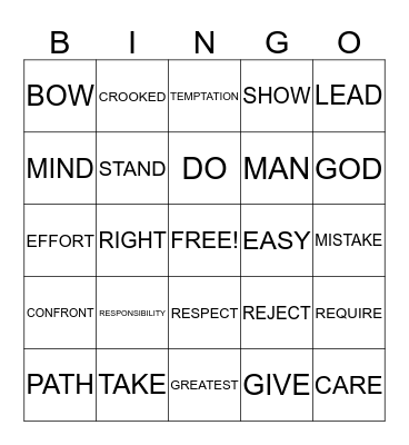 Principles of Manhood Bingo Card