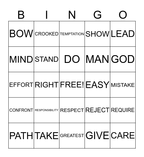 Principles of Manhood Bingo Card