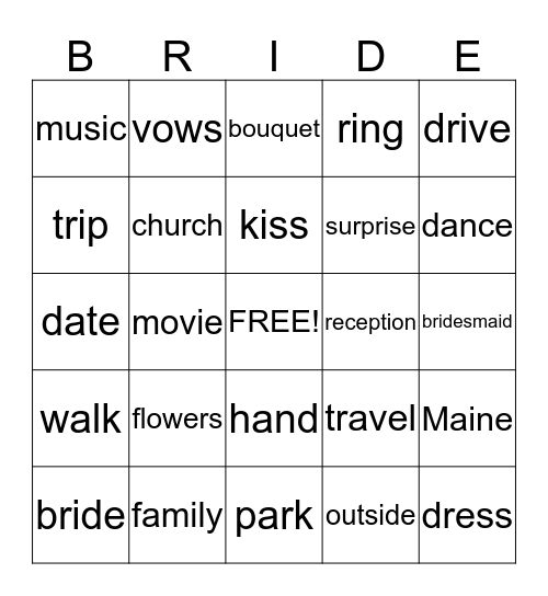 Bridal Bingo Card