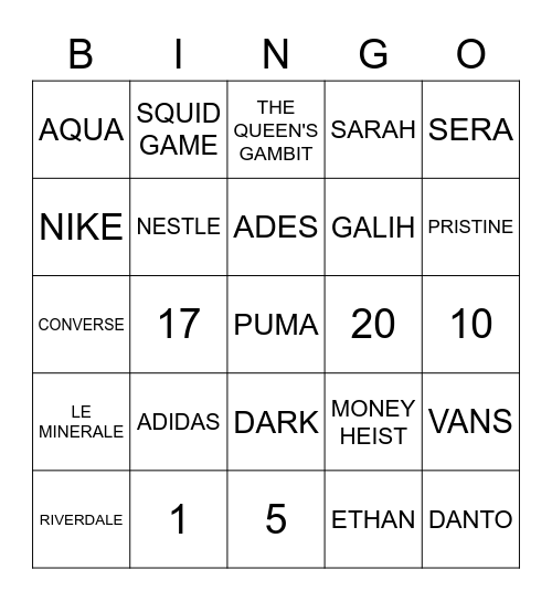 SERA Bingo Card