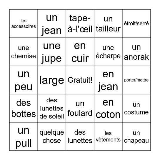 Bien Dit Chapter 7 Part 1 Bingo Card