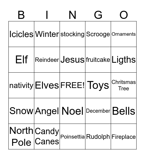 CHRISTMAS 2012 Bingo Card