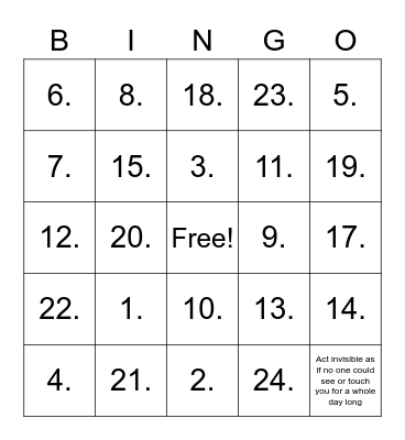 Untitled Bingo Card