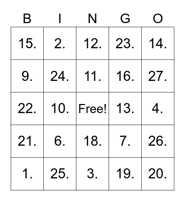 Untitled Bingo Card