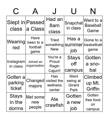 Ragin Cajun Bingo Card