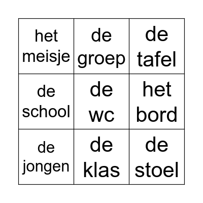 Naar school Bingo Card