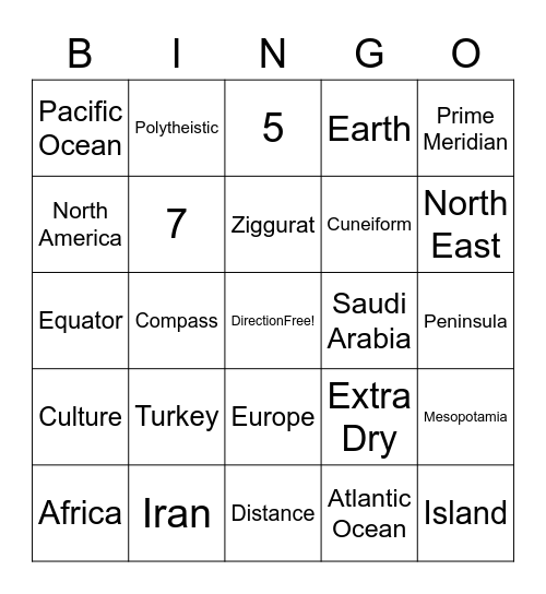 World Geography Bingo Card