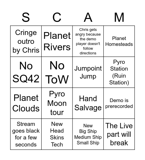 ScamCon Bingo Card