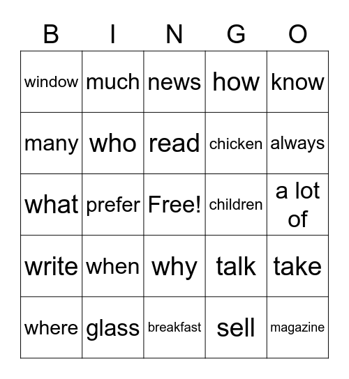 Teens 1 Bingo Card