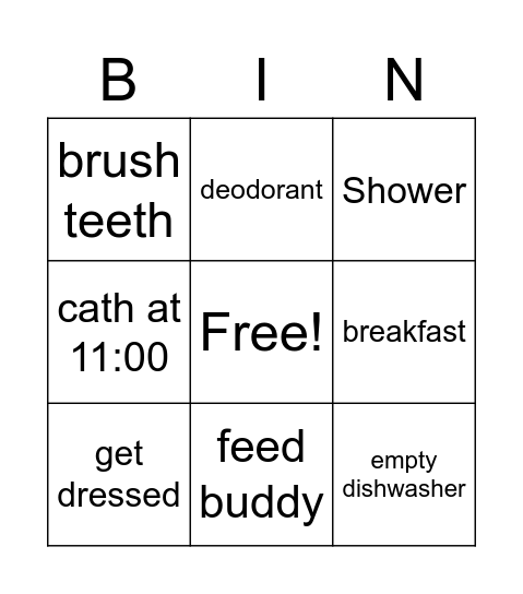 THis morning Bingo Card